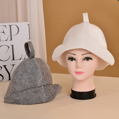 White Wool Felt Sauna Hat Cap for Russian Banya Sauna Hut With Hang Loop Supply