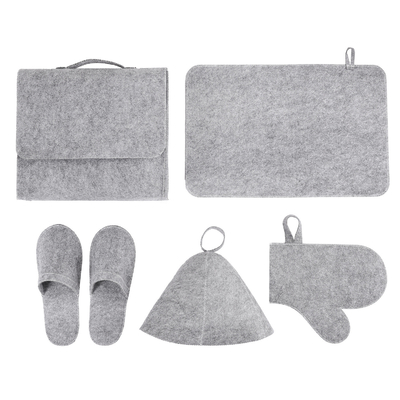 5 pcs Grey Wool Felt Sauna Hat Sets for Russian Banya Sauna With organizer bag