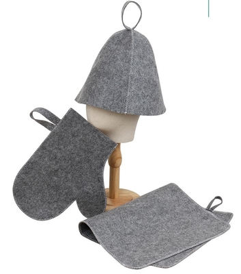 5 pcs Grey Wool Felt Sauna Hat Sets for Russian Banya Sauna With organizer bag