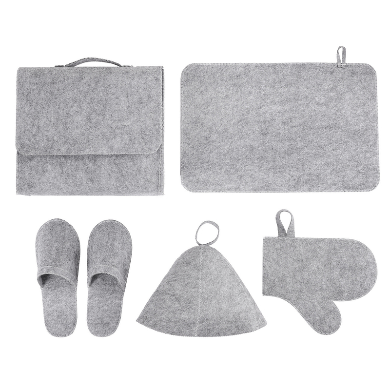 5 pcs Grey Wool Felt Sauna Hat Sets for Russian Banya Sauna With organizer bag